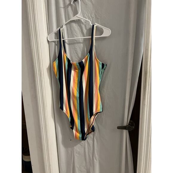J Crew Multicolor Stripe Scoop Back One Piece Swimsuit Sz Xl NWT - Picture 1 of 7